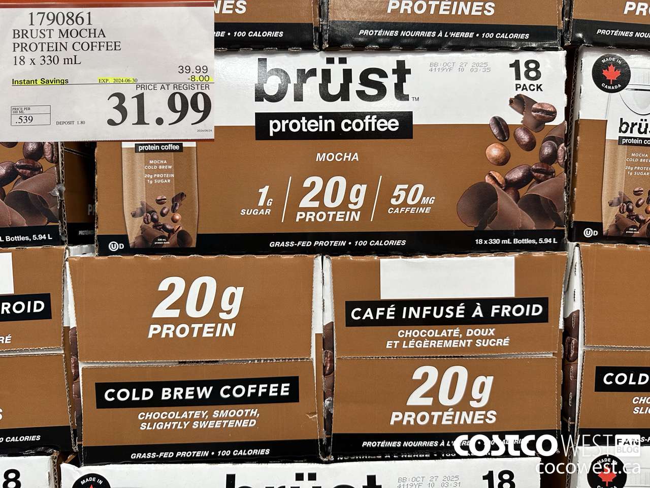1790861 BRUST MOCHA PROTEIN COFFEE 18 X 330ML ($8.00 INSTANT SAVINGS EXPIRES ON 2024-06-30) $31.99