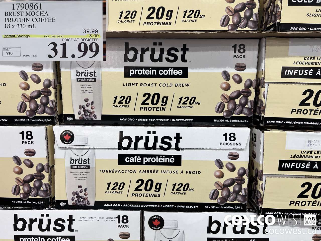 1790861 BRUST MOCHA PROTEIN COFFEE 18 X 330ML ($8.00 INSTANT SAVINGS EXPIRES ON 2024-06-30) $31.99