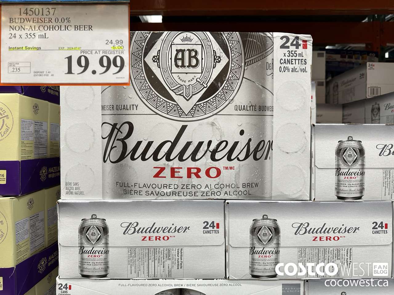 1450137 BUDWEISER 0.0% 24 x 355 mL ($5.00 INSTANT SAVINGS EXPIRES ON 2024-07-07) $19.99