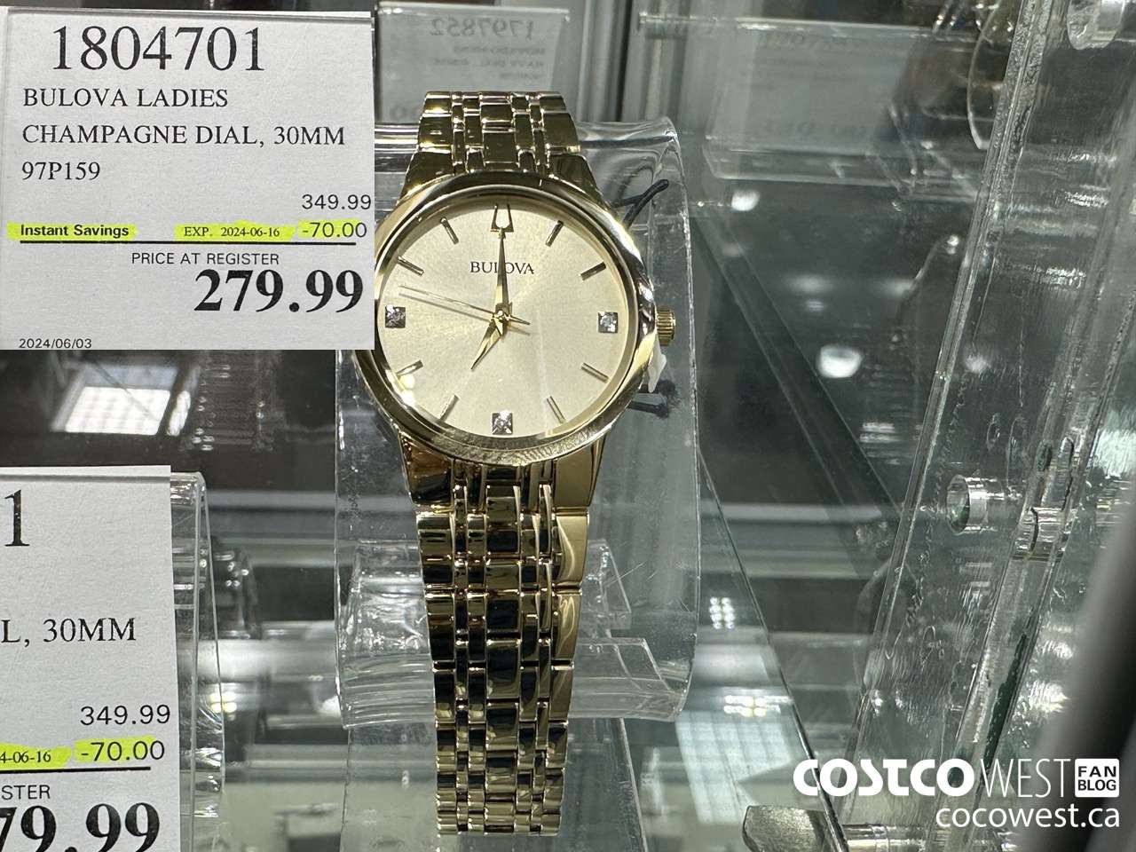 1804701 BULOVA LADIES CHAMPAGNE DIAL, 30MM 97P159 ($70.00 INSTANT SAVINGS EXPIRES ON 2024-06-16) $279.99