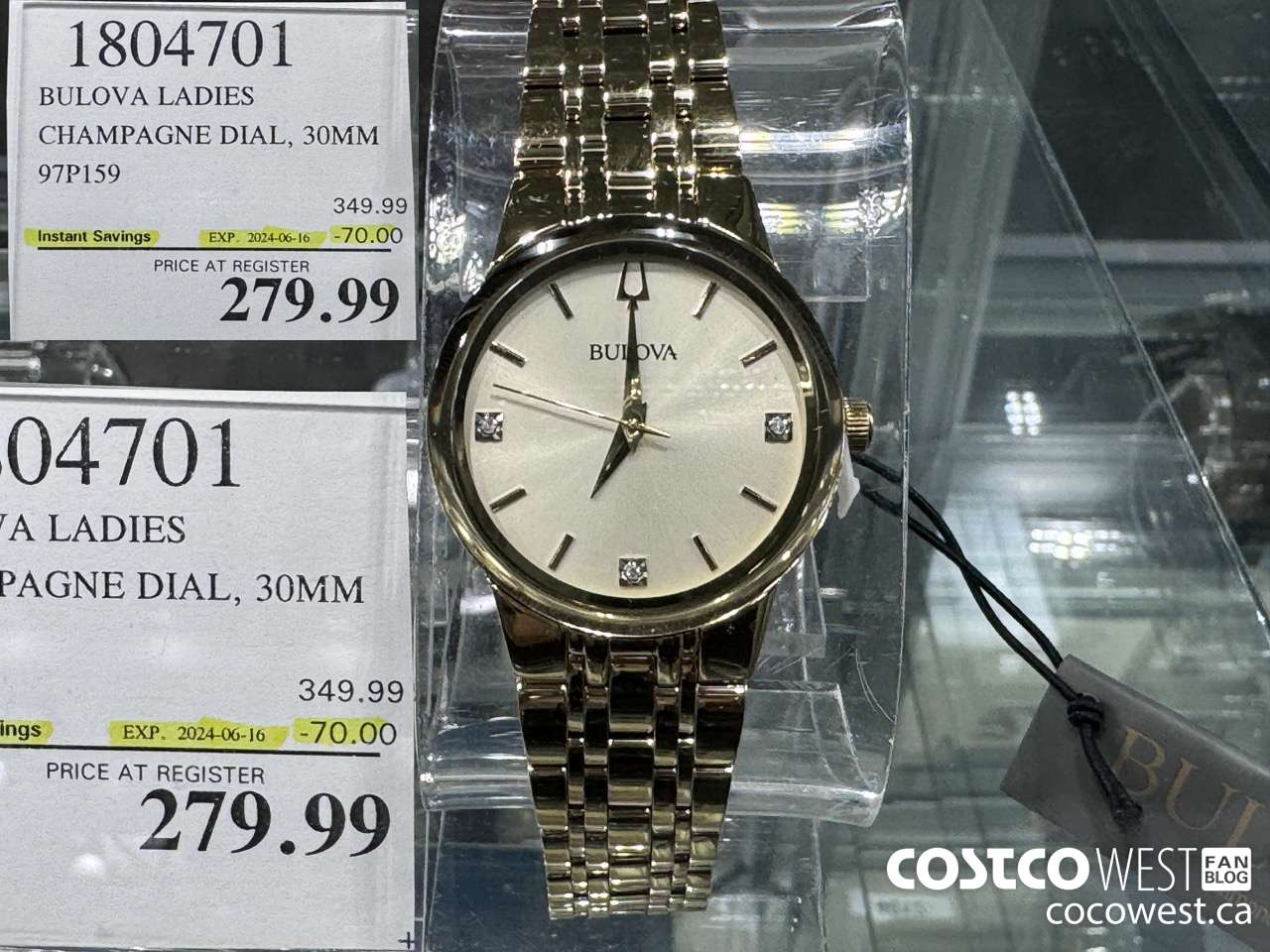 1804701 BULOVA LADIES CHAMPAGNE DIAL, 30MM 97P159 ($70.00 INSTANT SAVINGS EXPIRES ON 2024-06-16) $279.99