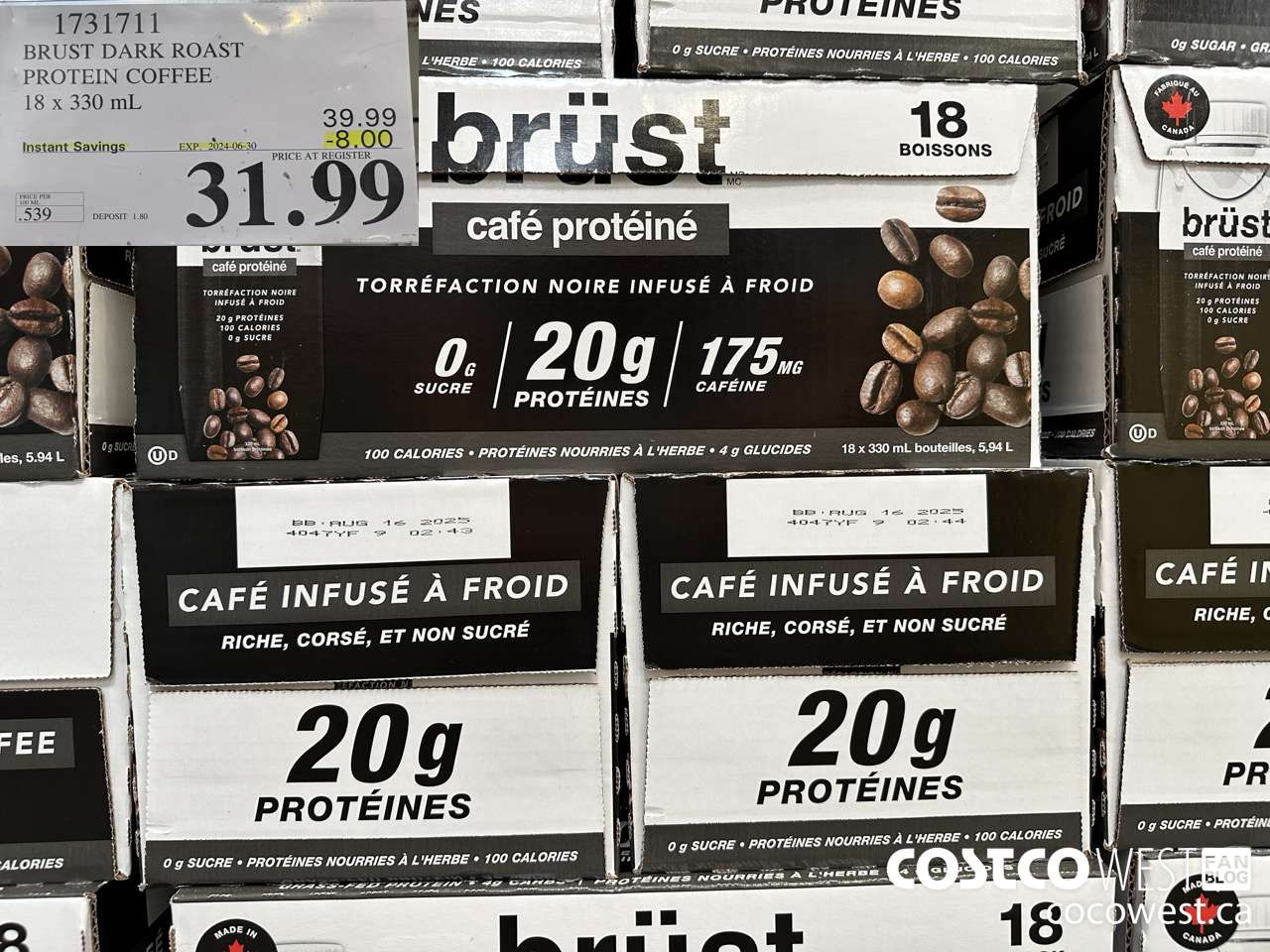 1731711 BURST DARK ROAST PROTEIN COFFEE 18 X 330ML ($8.00 INSTANT SAVINGS EXPIRES ON 2024-06-30) $31.99