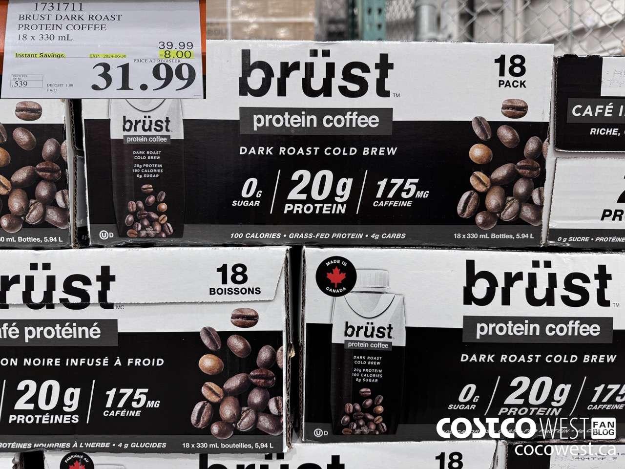 1731711 BURST DARK ROAST PROTEIN COFFEE 18 X 330ML ($8.00 INSTANT SAVINGS EXPIRES ON 2024-06-30) $31.99