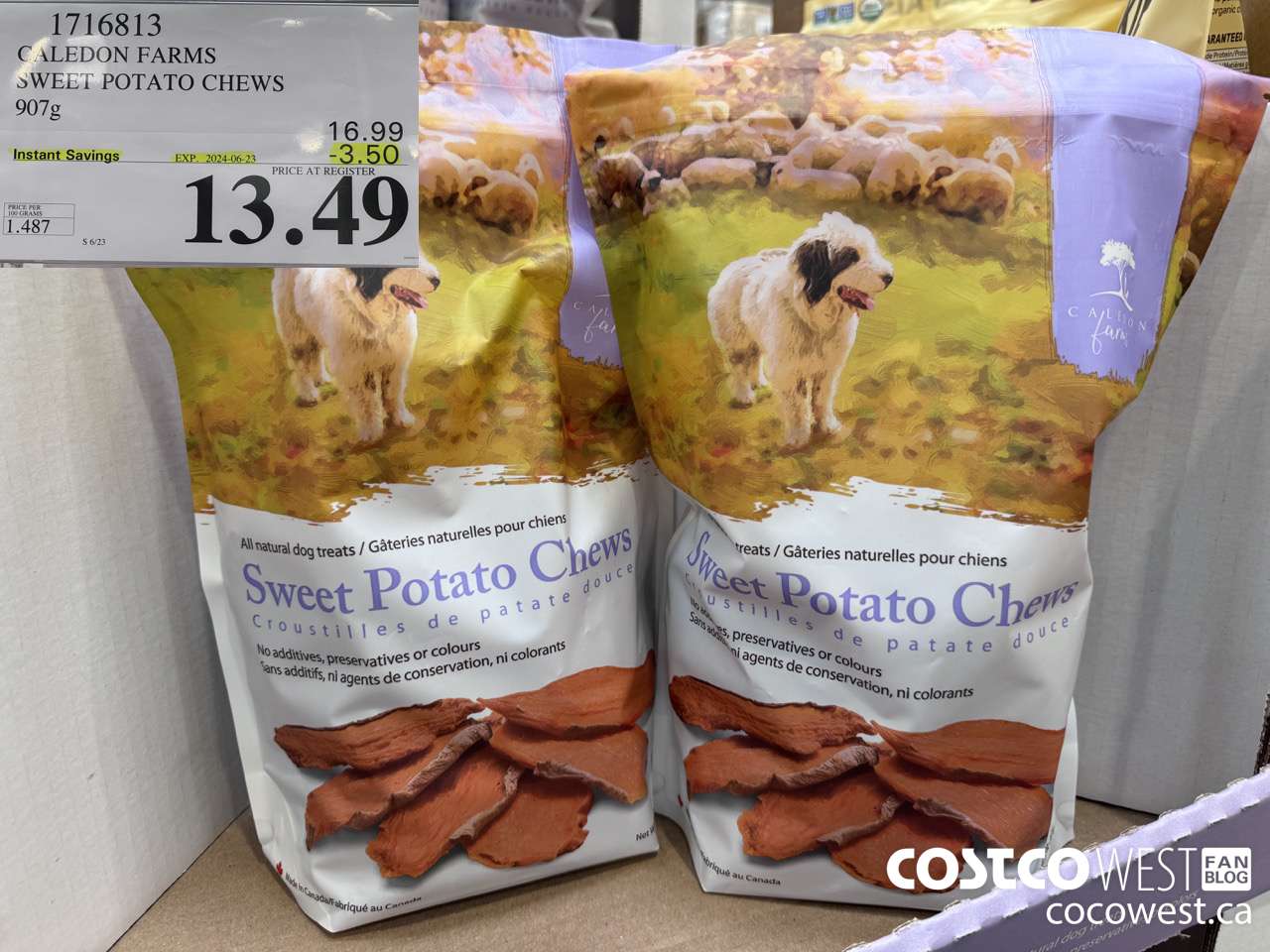 1716813 CALEDON FARMS SWEET POTATO CHEWS 907G ($3.50 INSTANT SAVINGS EXPIRES ON 2024-06-23) $13.49