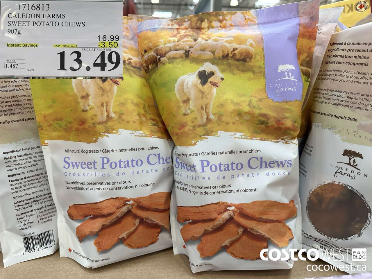 1716813 CALEDON FARMS SWEET POTATO CHEWS 907G ($3.50 INSTANT SAVINGS EXPIRES ON 2024-06-23) $13.49