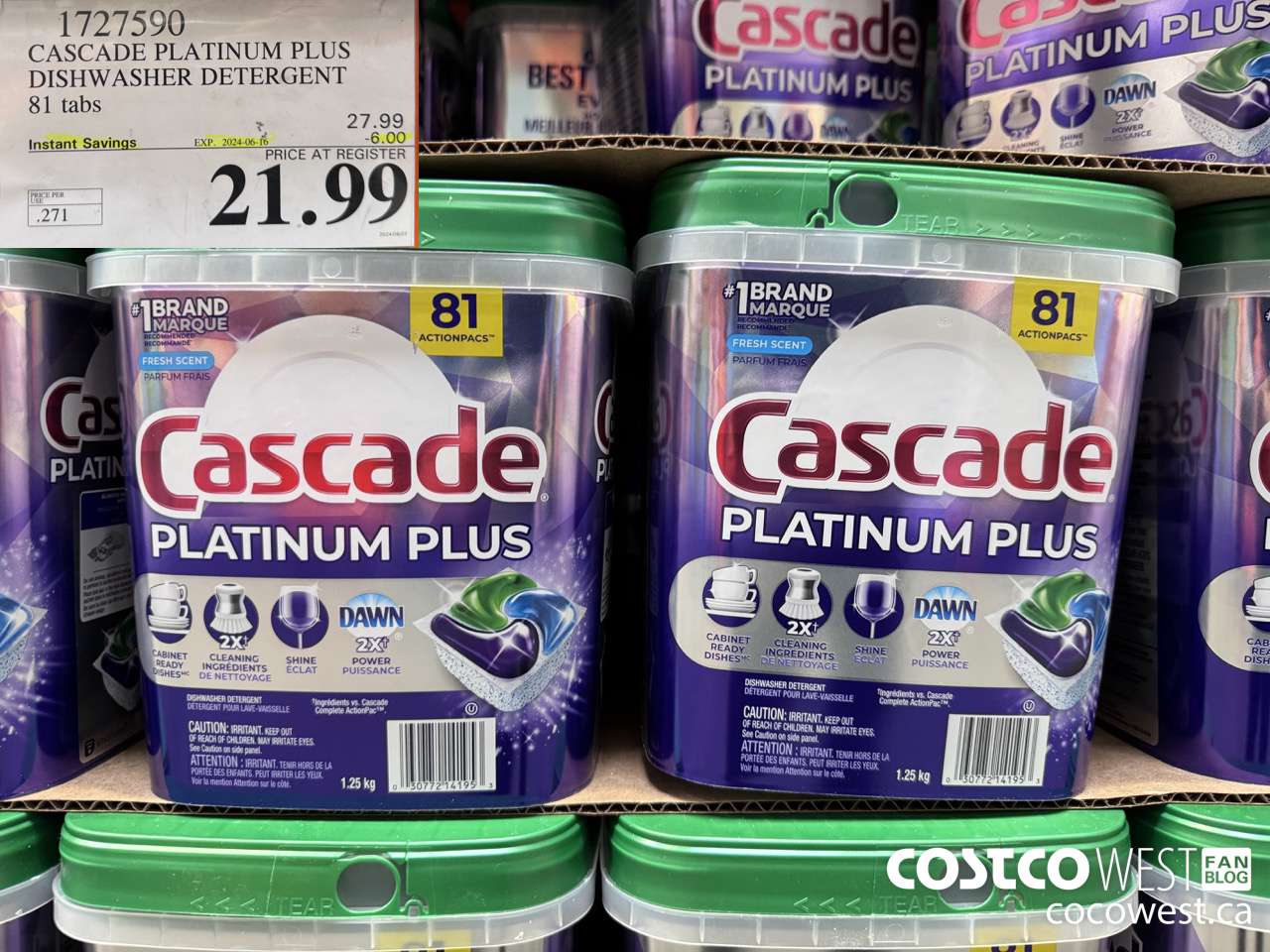 1727590 CASCADE PLATINUM PLUS DISHWASHER DETERGENT 81 TABS ($6.00 INSTANT SAVINGS EXPIRES ON 2024-06-16) $21.99