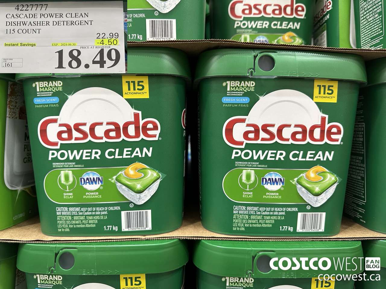 4227777 CASCADE POWER CLEAN DISHWASHER DETERGENT 115 COUNT ($4.50 INSTANT SAVINGS EXPIRES ON 2024-06-30) $18.49