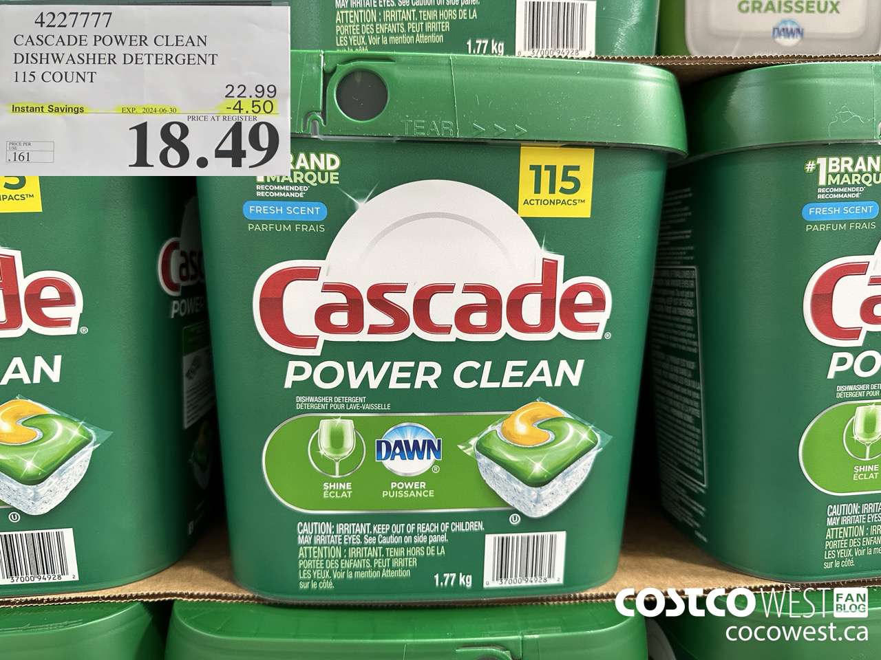 4227777 CASCADE POWER CLEAN DISHWASHER DETERGENT 115 COUNT ($4.50 INSTANT SAVINGS EXPIRES ON 2024-06-30) $18.49