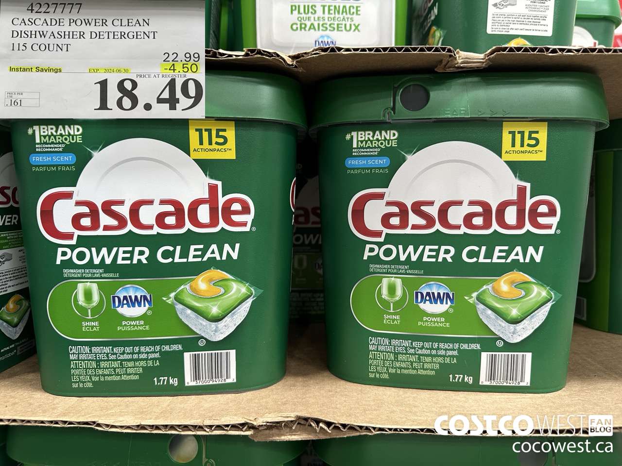 4227777 CASCADE POWER CLEAN DISHWASHER DETERGENT 115 COUNT ($4.50 INSTANT SAVINGS EXPIRES ON 2024-06-30) $18.49
