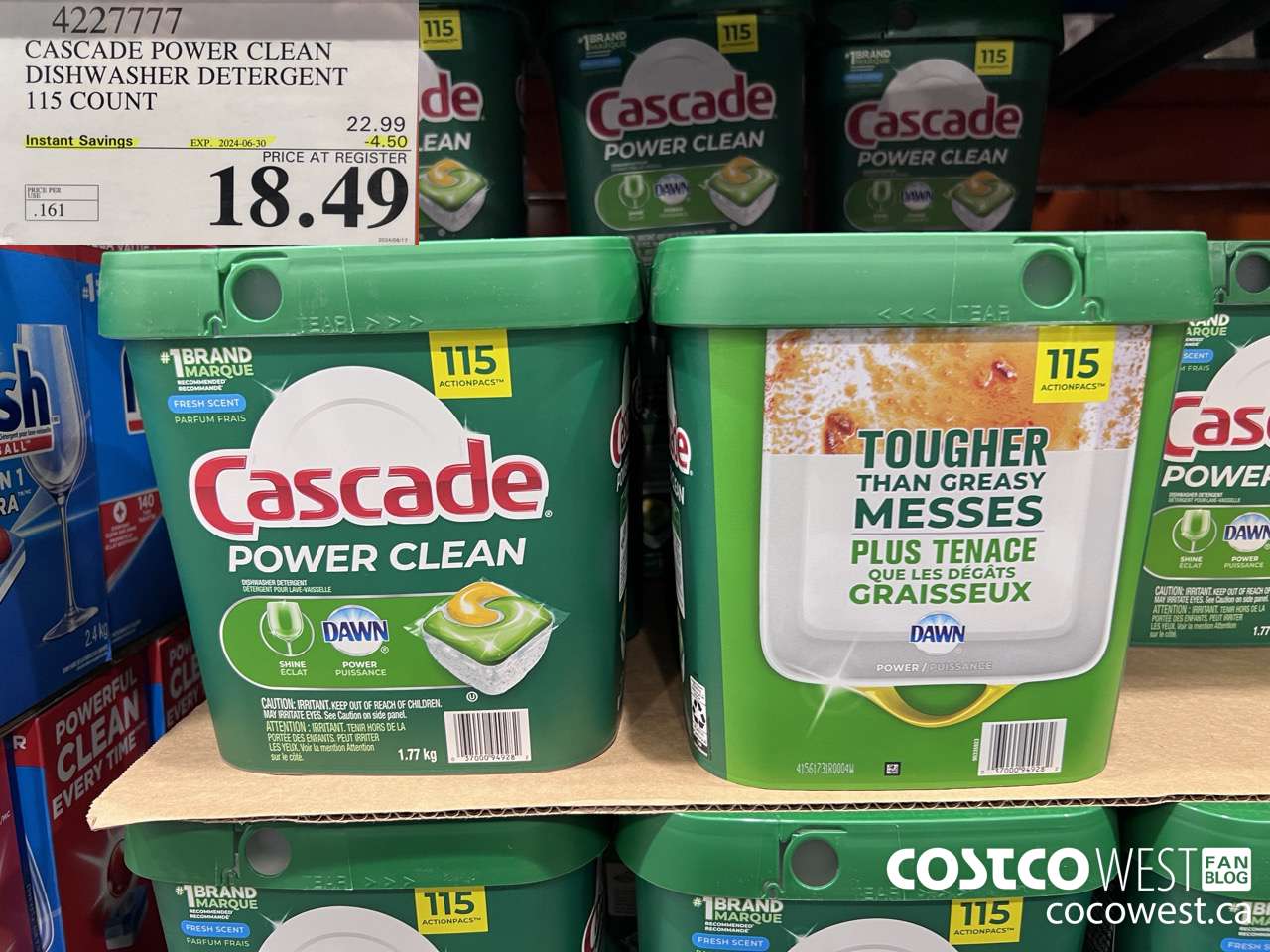 4227777 CASCADE POWER CLEAN DISHWASHER DETERGENT 115 COUNT ($4.50 INSTANT SAVINGS EXPIRES ON 2024-06-30) $18.49
