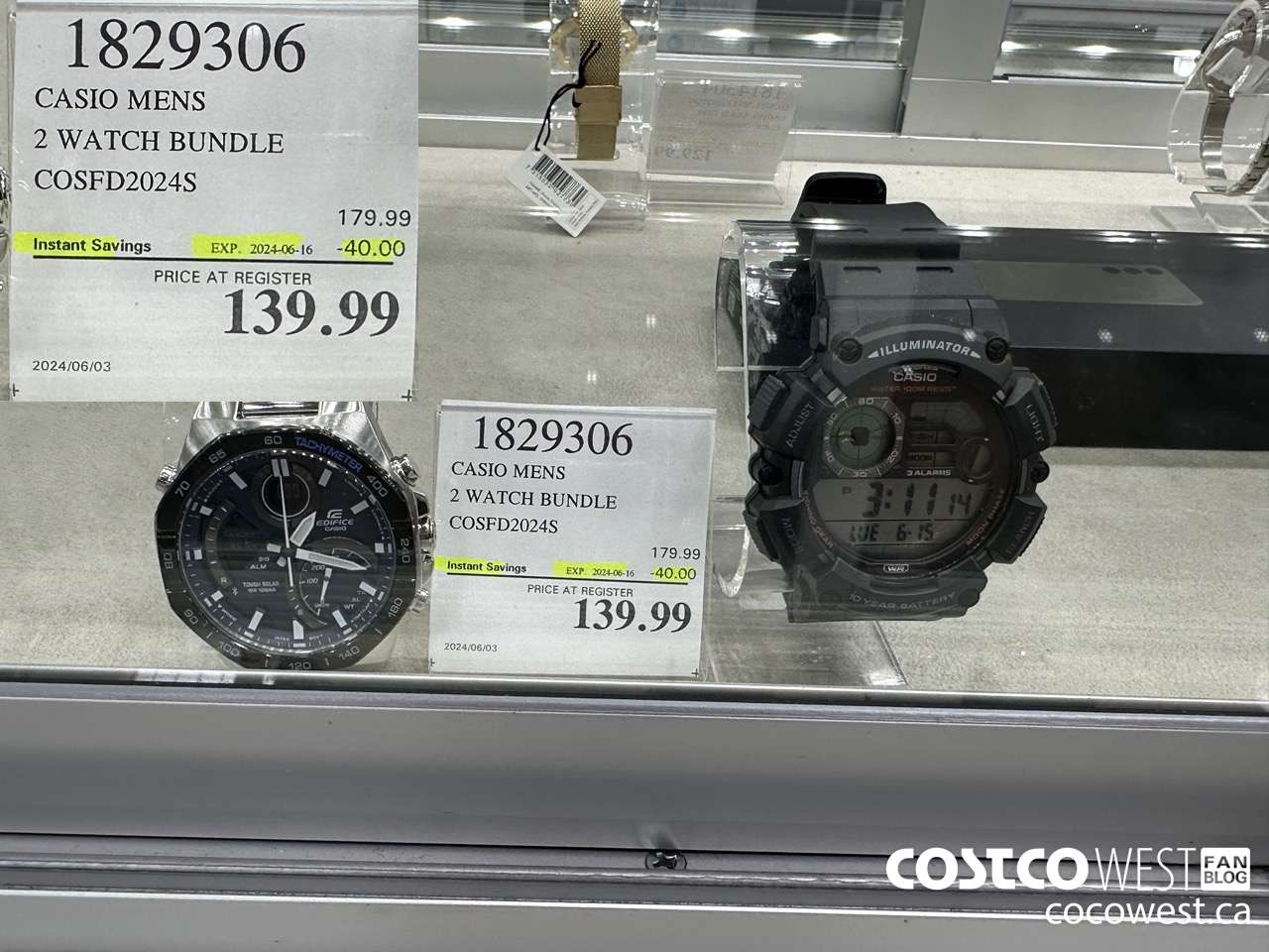 1829306 CASIO MENS 2 WATCH BUNDLE COSFD2024S ($40.00 INSTANT SAVINGS EXPIRES ON 2024-06-16) $139.99