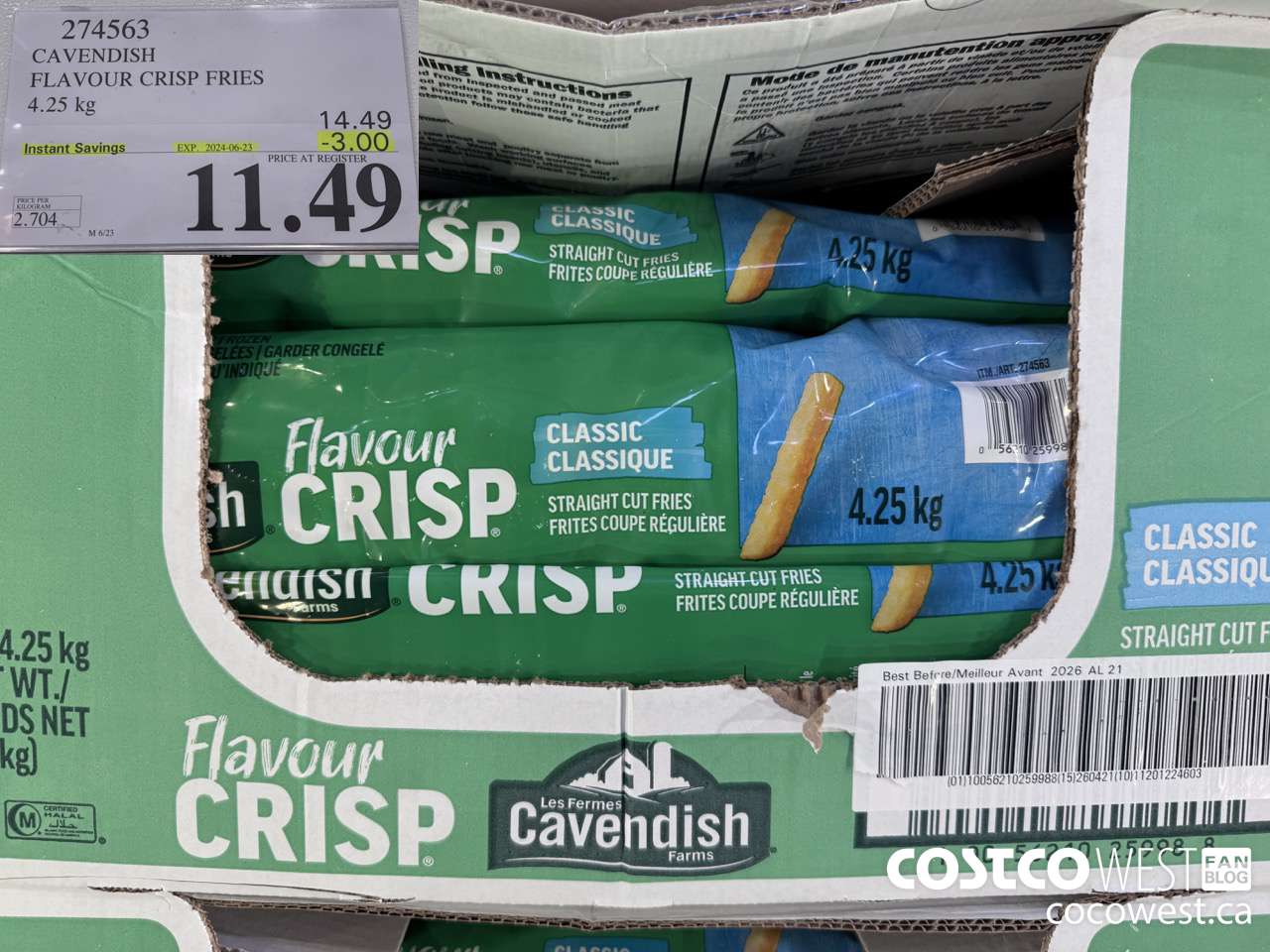 274563 CAVENDISH FLAVOUR CRISP FRIES 4.25 KG ($3.00 INSTANT SAVINGS EXPIRES ON 2024-06-23) $11.49
