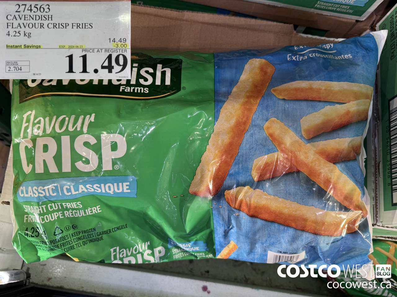 274563 CAVENDISH FLAVOUR CRISP FRIES 4.25 KG ($3.00 INSTANT SAVINGS EXPIRES ON 2024-06-23) $11.49