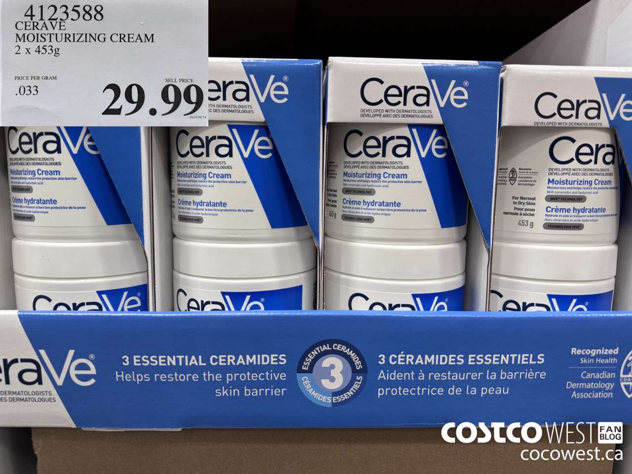 4123588 CERAVE MOSTURIZING CREAM 2 X 453G $29.99