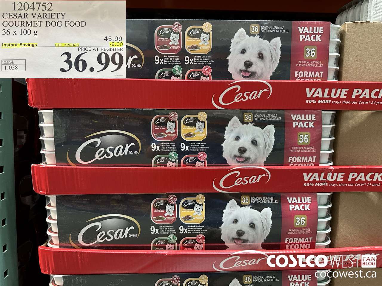 1204752 CESAR VARIETY GOURMET DOG FOOD 36 x 100 g ($9.00 INSTANT SAVINGS EXPIRES ON 2024-06-05) $36.99