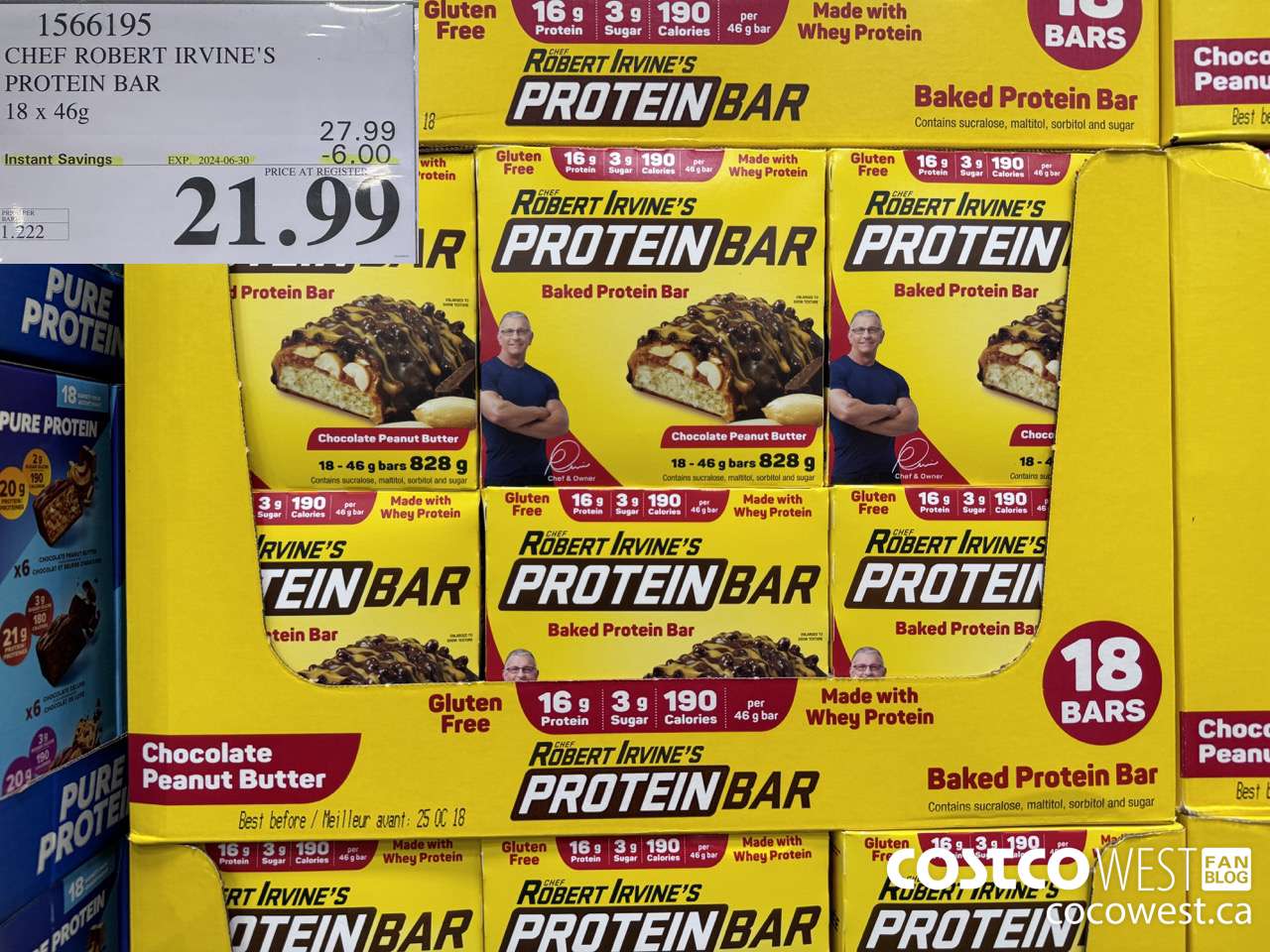 1566195 CHEF ROBERT IRVINE'S PROTEIN BAR 18 X 46G ($6.00 INSTANT SAVINGS EXPIRES ON 2024-06-30) $21.99
