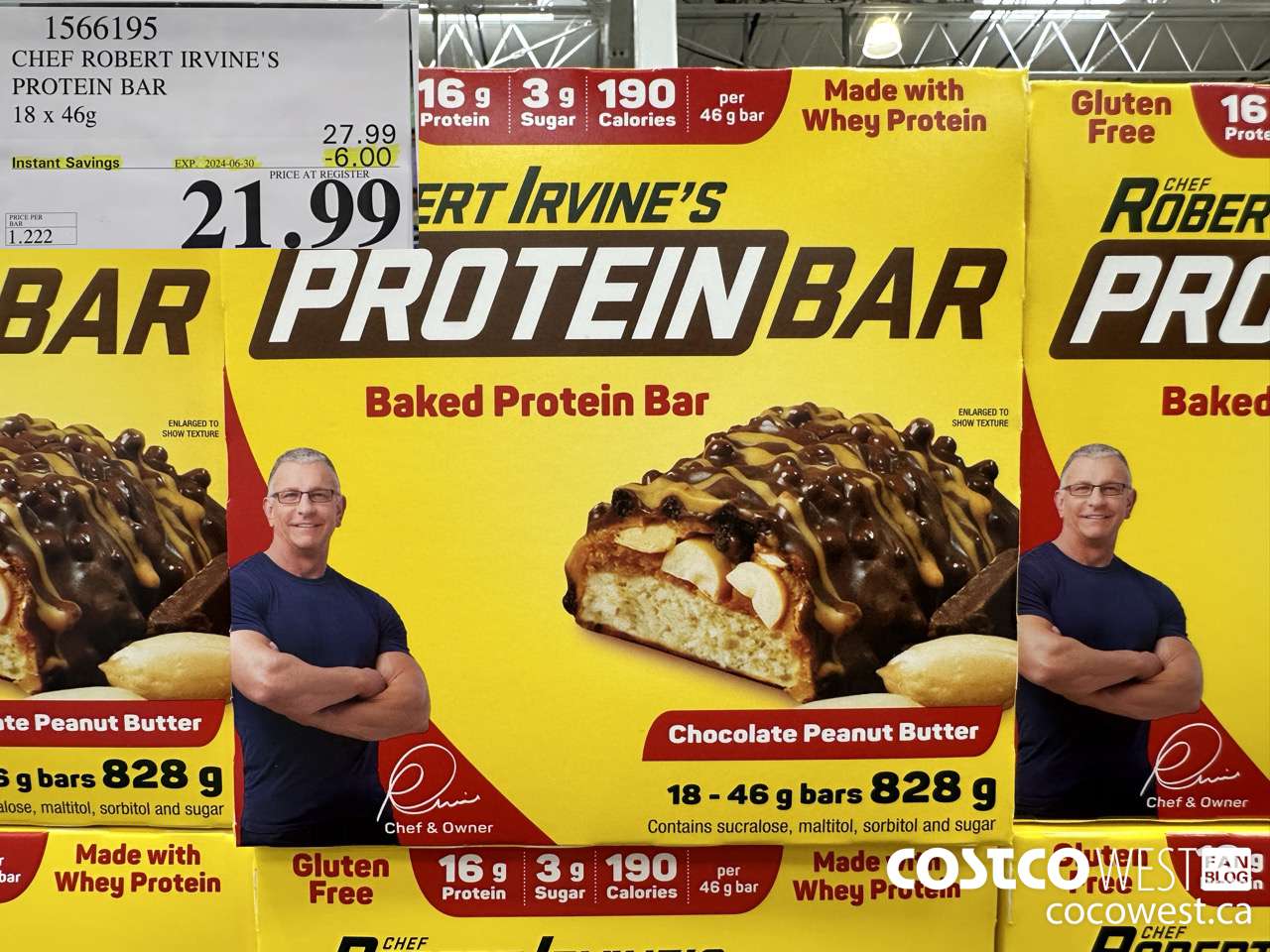 1566195 CHEF ROBERT IRVINE'S PROTEIN BAR 18 X 46G ($6.00 INSTANT SAVINGS EXPIRES ON 2024-06-30) $21.99
