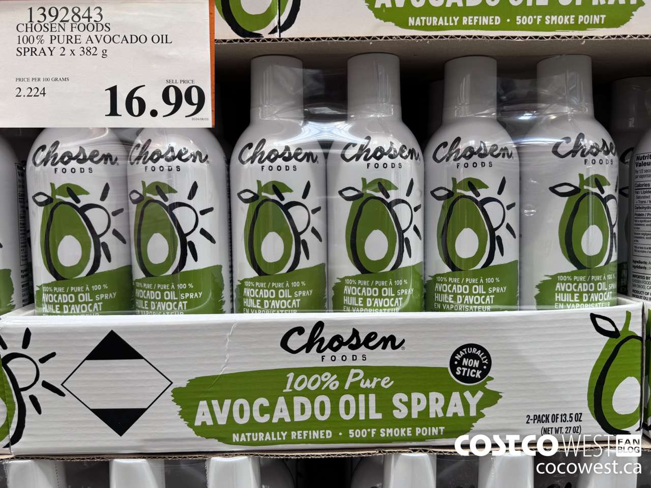 1392843 CHOSEN FOODS 100% PURE AVOCADO OIL SPRAY 2 x 382 g $16.99
