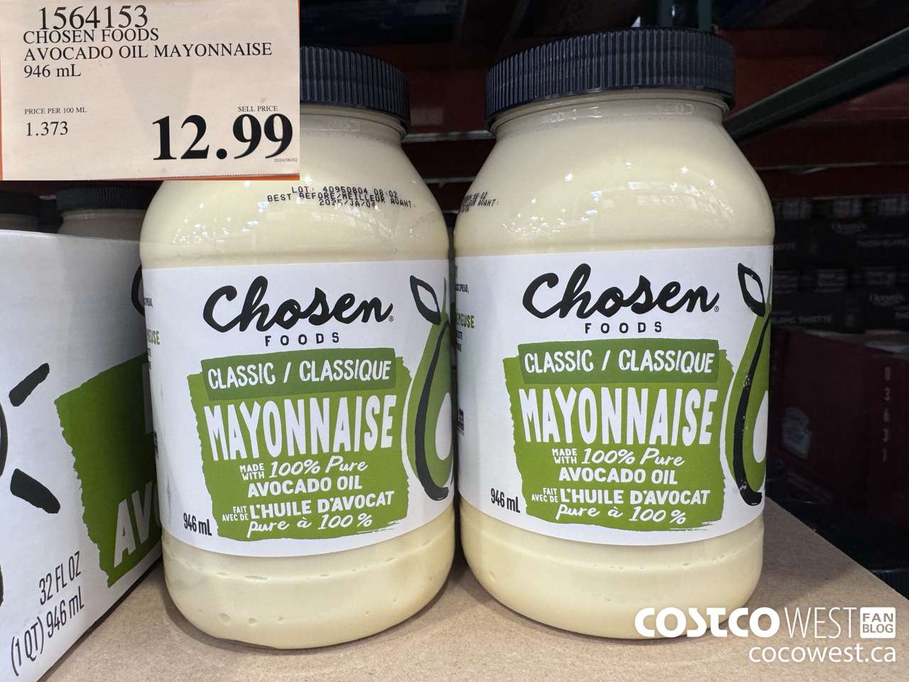 1564153 CHOSEN FOODS AVOCADO OIL MAYONNAISE 946 mL $12.99