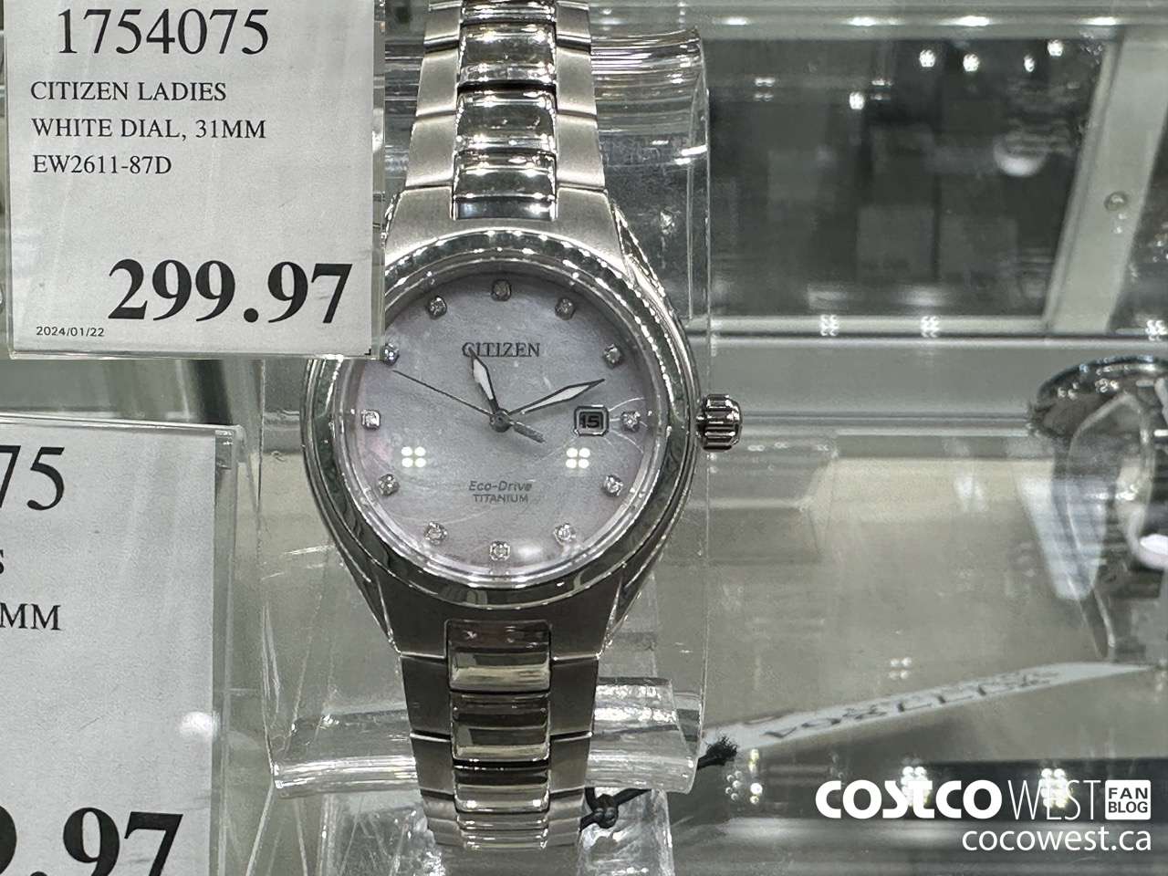 1754075 CITIZEN LADIES WHITE DIAL 31MM EW2611-87D $299.97