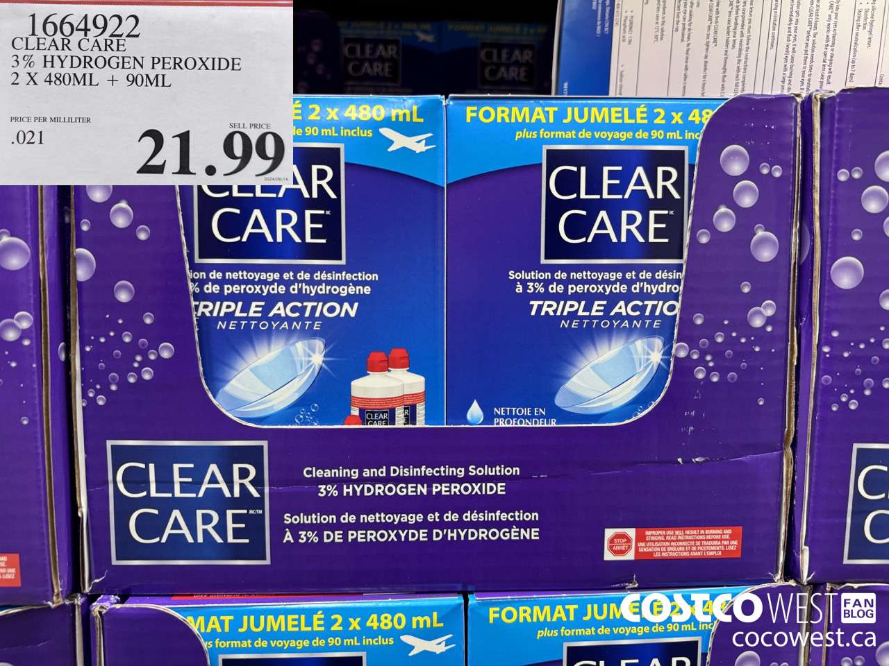 1664922 CLEAR CARE 3% HYDROGEN PEROXIDE 2 X 480ML + 90 ML $21.99