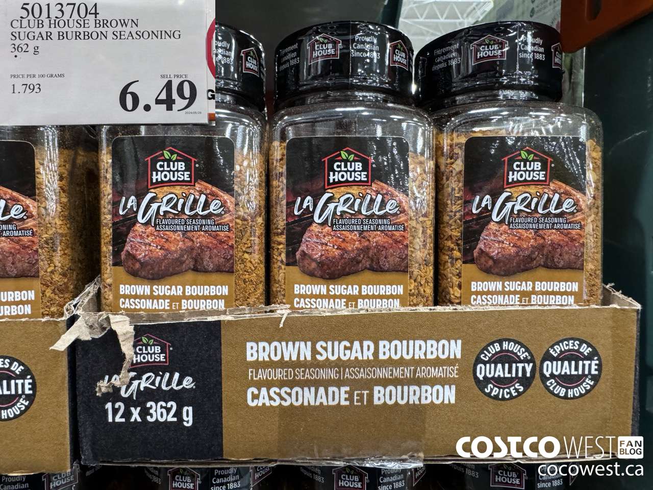 5013704 CLUB HOUSE BROWN SUGAR BURBON SEASONING 362G $6.49