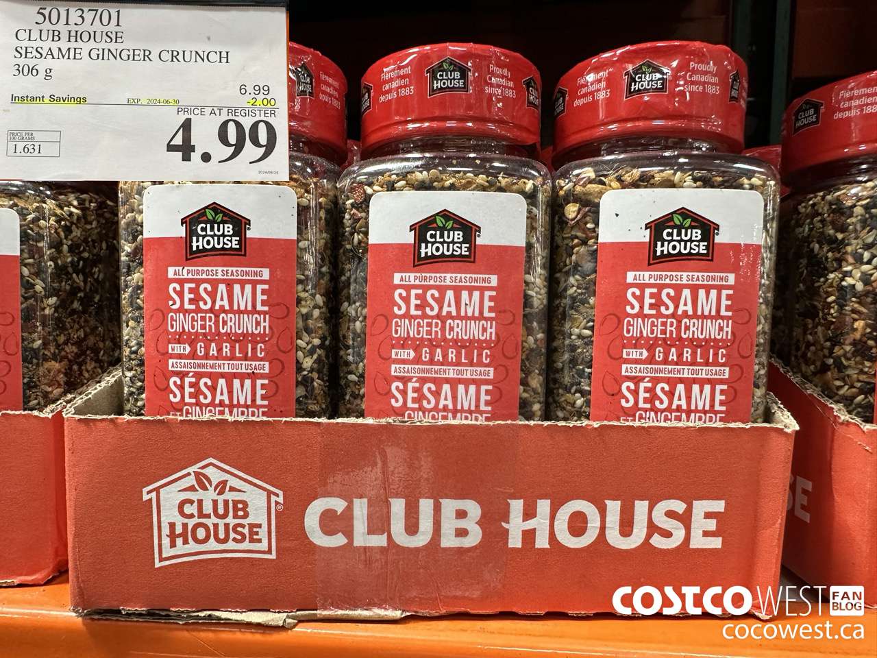 5013701 CLUB HOUSE SESAME GINGER CRUNCH 306 g ($2.00 INSTANT SAVINGS EXPIRES ON 2024-06-30) $4.99