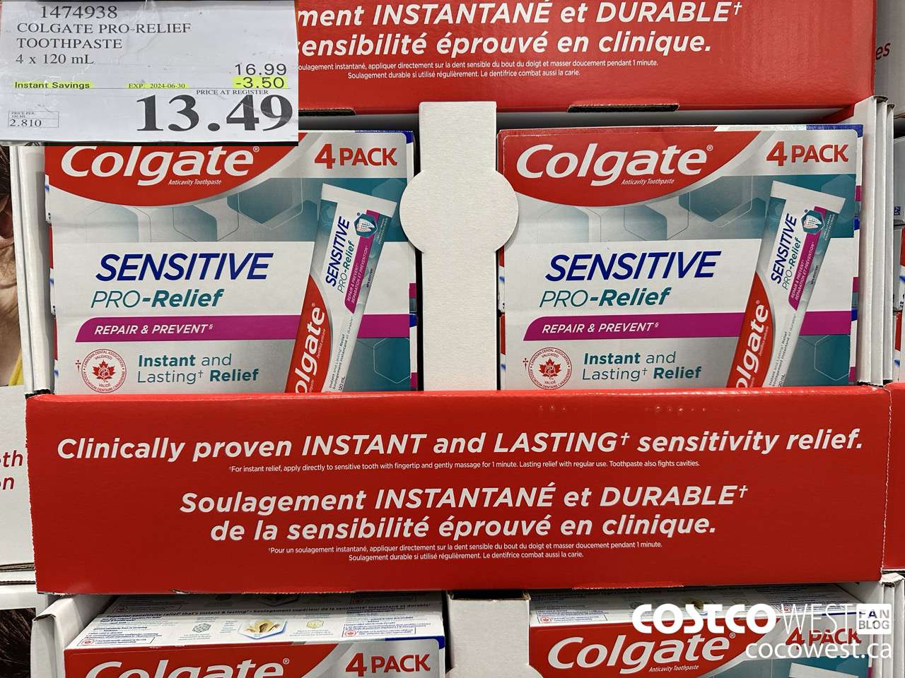 1474938 COLGATE PRO-RELIEF TOOTHPASTE 4 x 120 mL ($3.50 INSTANT SAVINGS EXPIRES ON 2024-06-30) $13.49