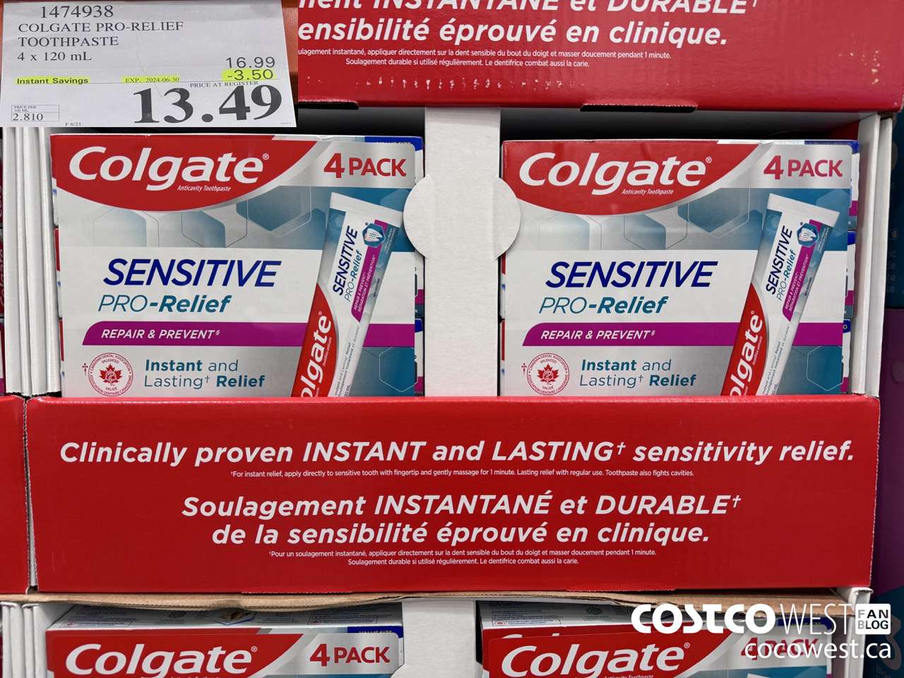 1474938 COLGATE PRO-RELIEF TOOTHPASTE 4 x 120 mL ($3.50 INSTANT SAVINGS EXPIRES ON 2024-06-30) $13.49