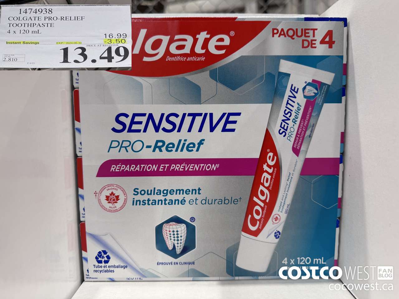 1474938 COLGATE PRO-RELIEF TOOTHPASTE 4 x 120 mL ($3.50 INSTANT SAVINGS EXPIRES ON 2024-06-30) $13.49