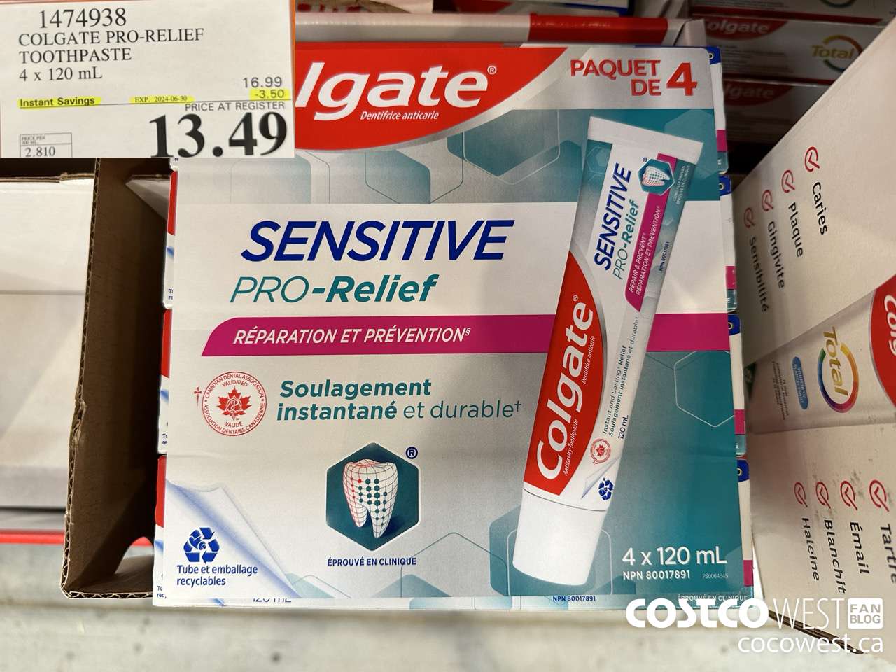 1474938 COLGATE PRO-RELIEF TOOTHPASTE 4 x 120 mL ($3.50 INSTANT SAVINGS EXPIRES ON 2024-06-30) $13.49