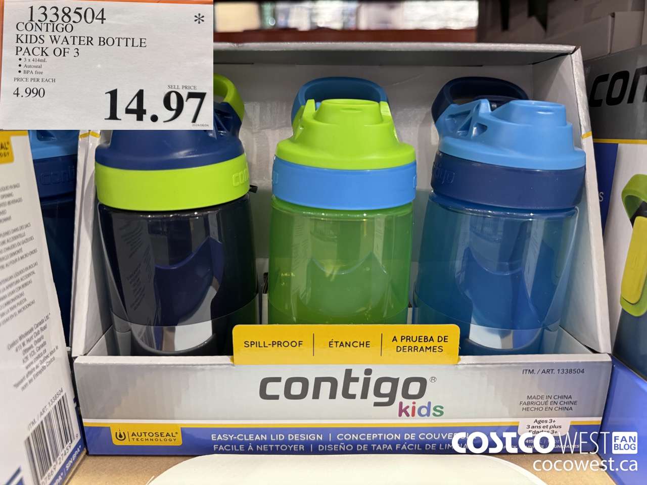 1338504 CONTIGO KIDS WATER BOTTLE PACK OF 3 $14.97
