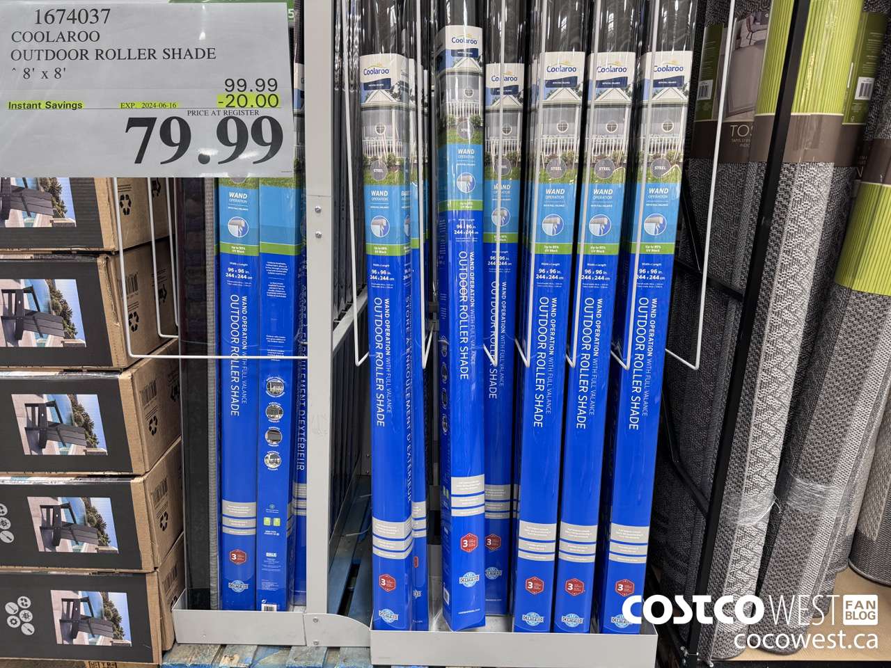 1674037 COOLAROO OUTDOOR ROLLER SHADE 8' X 8' ($20.00 INSTANT SAVINGS EXPIRES ON 2024-06-16) $79.99