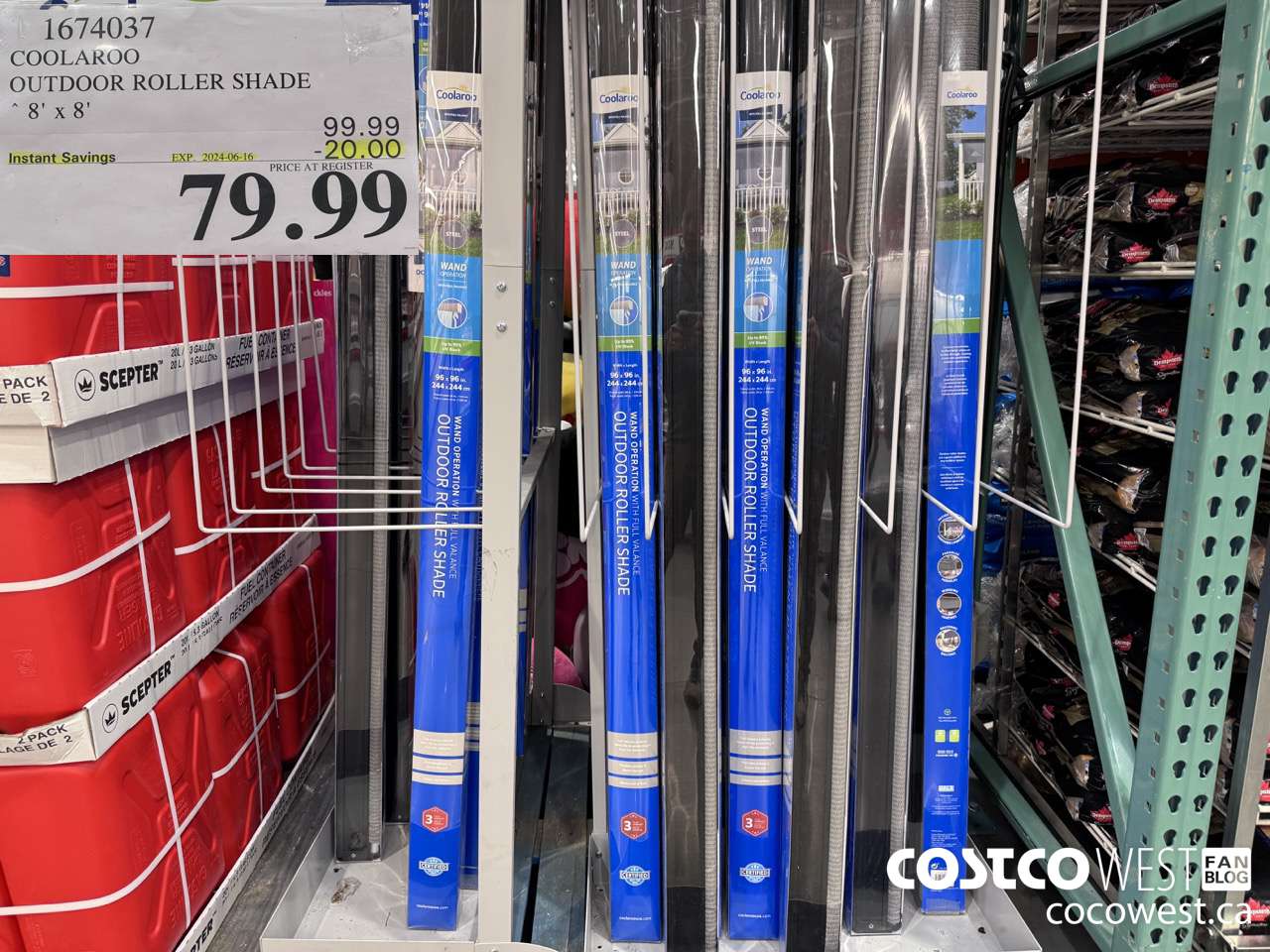 1674037 COOLAROO OUTDOOR ROLLER SHADE 8' X 8' ($20.00 INSTANT SAVINGS EXPIRES ON 2024-06-16) $79.99