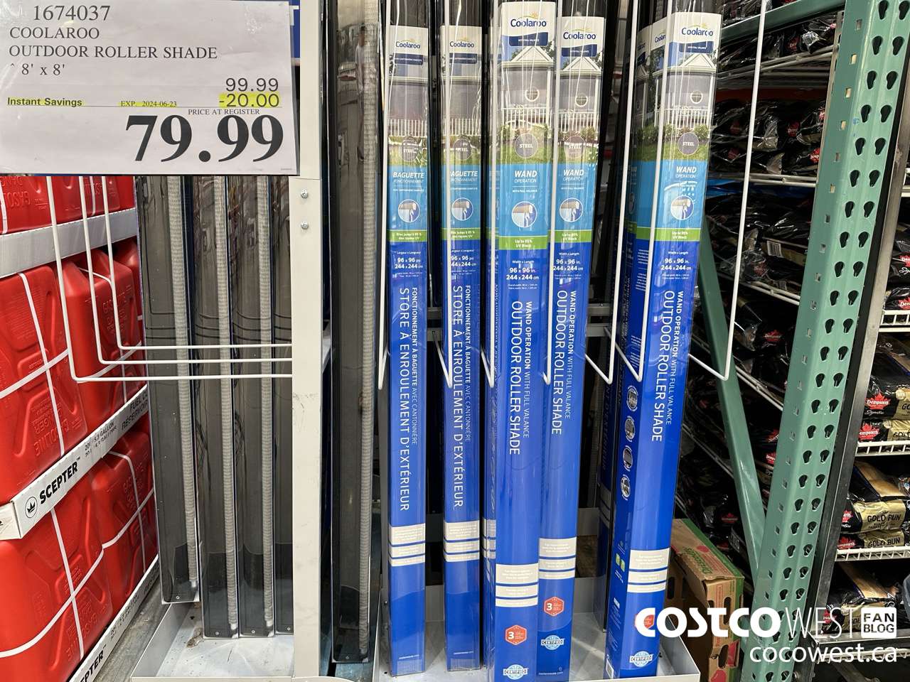 1674037 COOLAROO OUTDOOR ROLLER SHADE 8' X 8' ($20.00 INSTANT SAVINGS EXPIRES ON 2024-06-23) $79.99