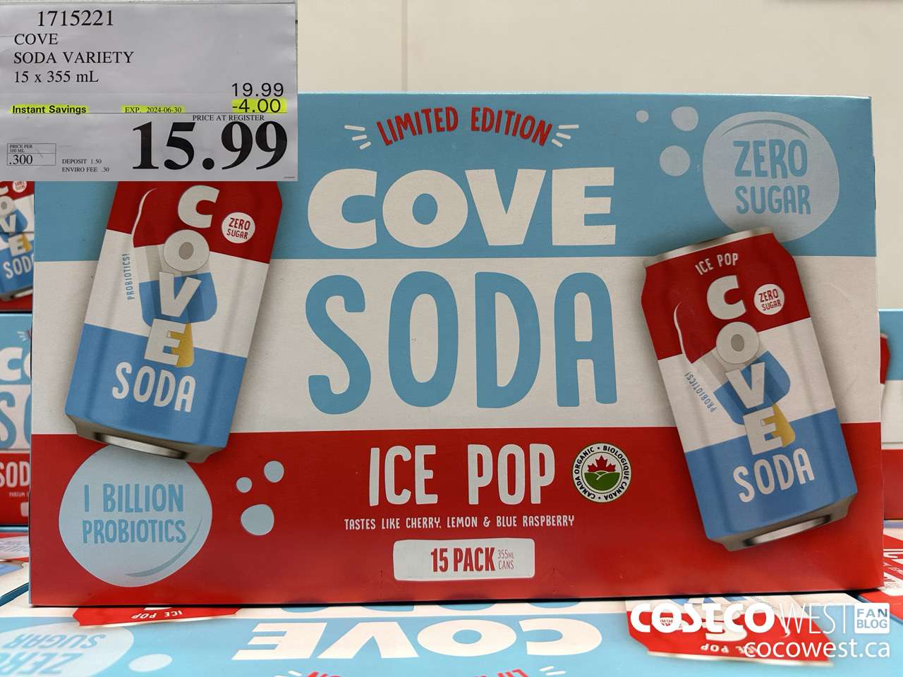 1715221 COVE SODA VARIETY 15 X 355ML ($4.00 INSTANT SAVINGS EXPIRES ON 2024-06-30) $15.99