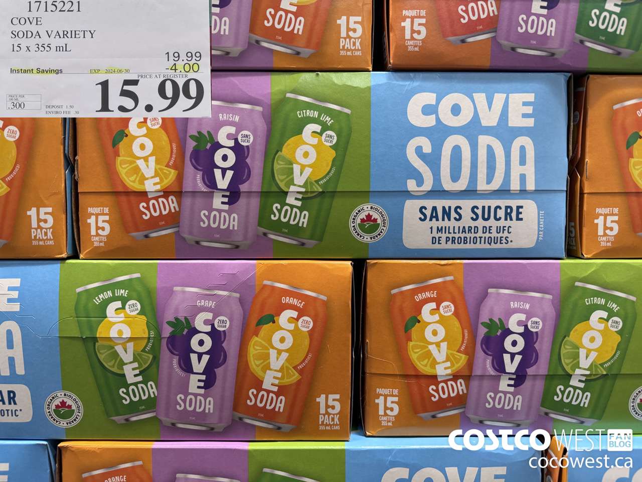 1715221 COVE SODA VARIETY 15 X 355ML ($4.00 INSTANT SAVINGS EXPIRES ON 2024-06-30) $15.99