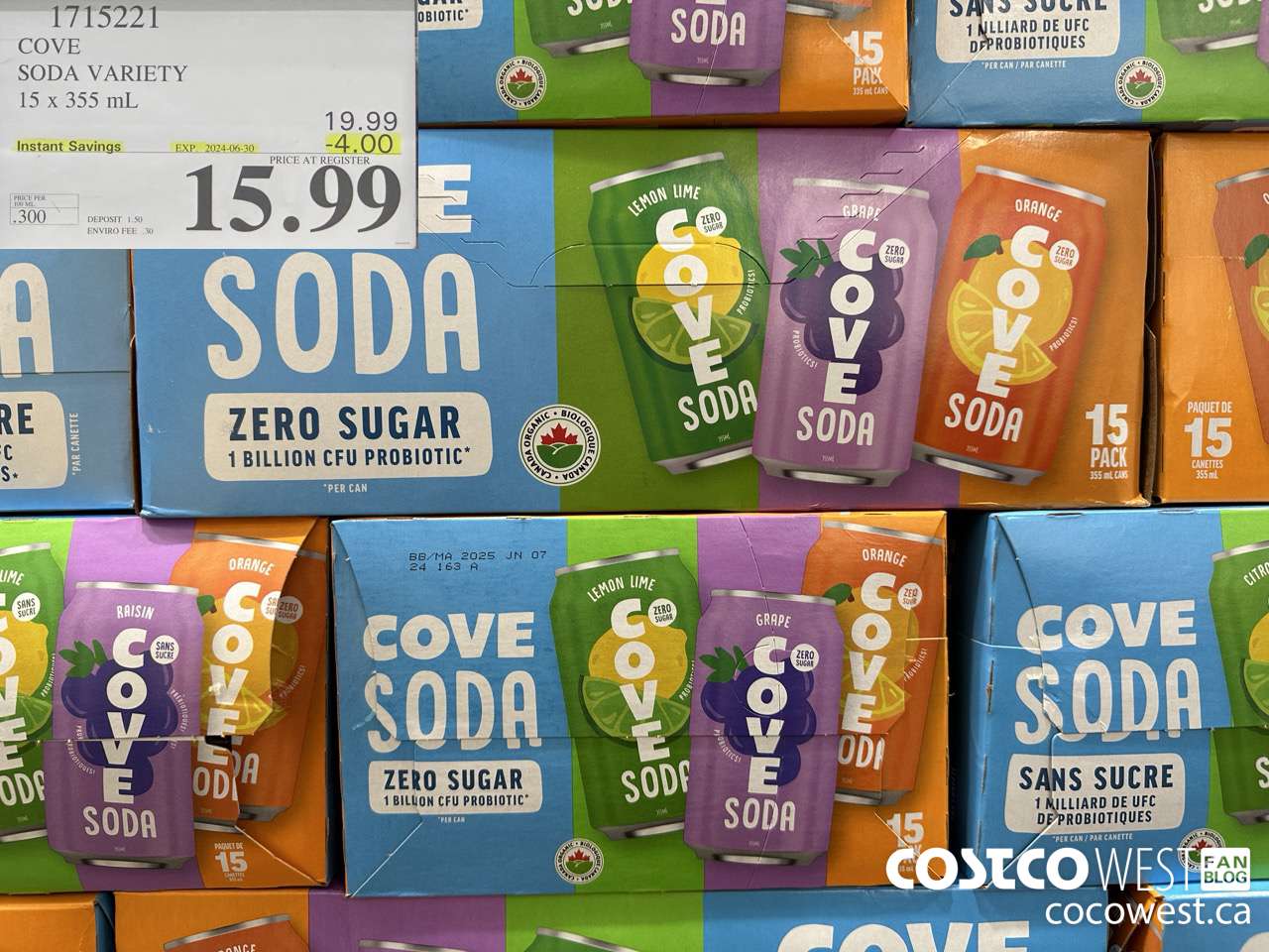 1715221 COVE SODA VARIETY 15 X 355ML ($4.00 INSTANT SAVINGS EXPIRES ON 2024-06-30) $15.99