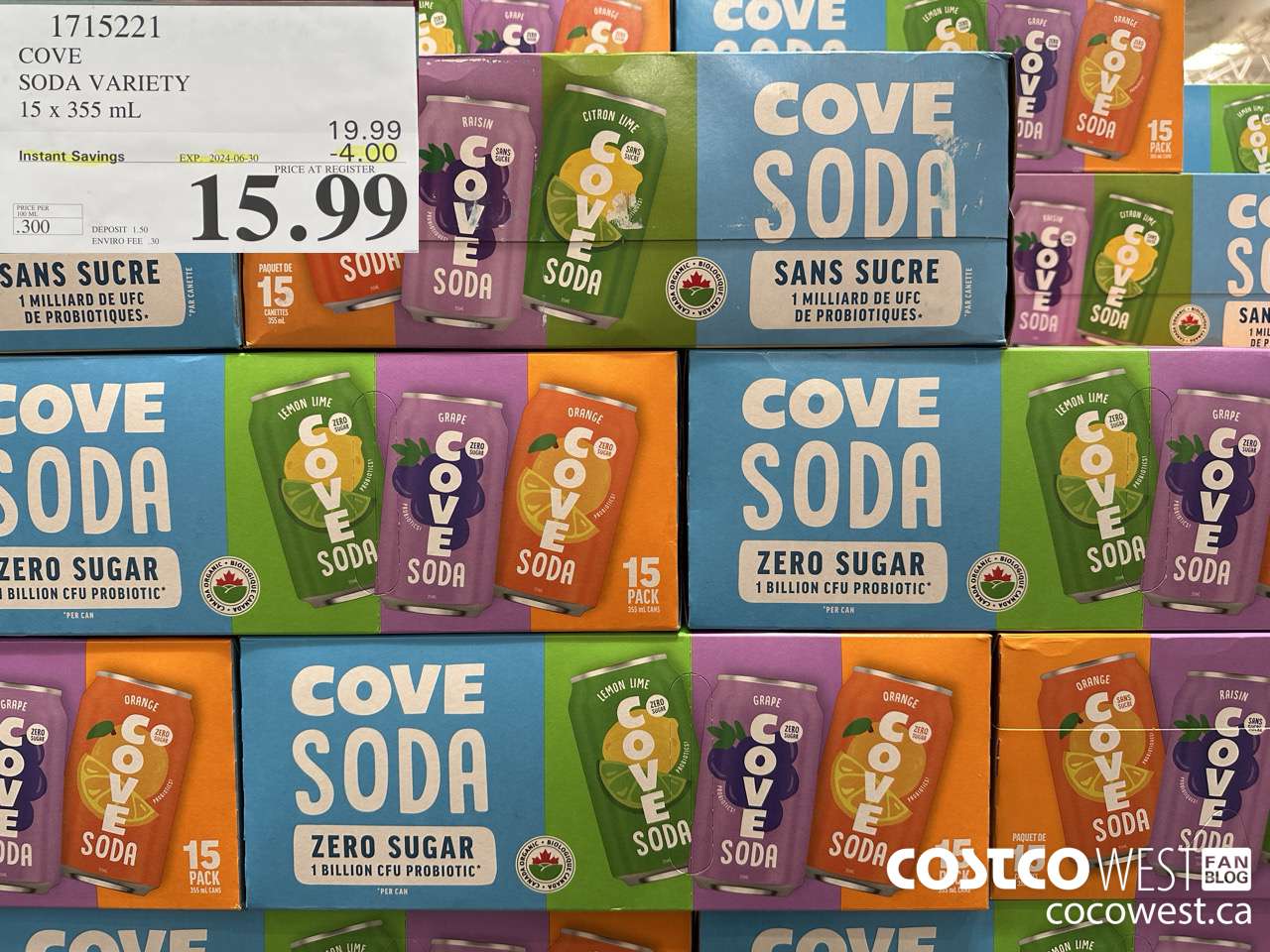 1715221 COVE SODA VARIETY 15 X 355ML ($4.00 INSTANT SAVINGS EXPIRES ON 2024-06-30) $15.99