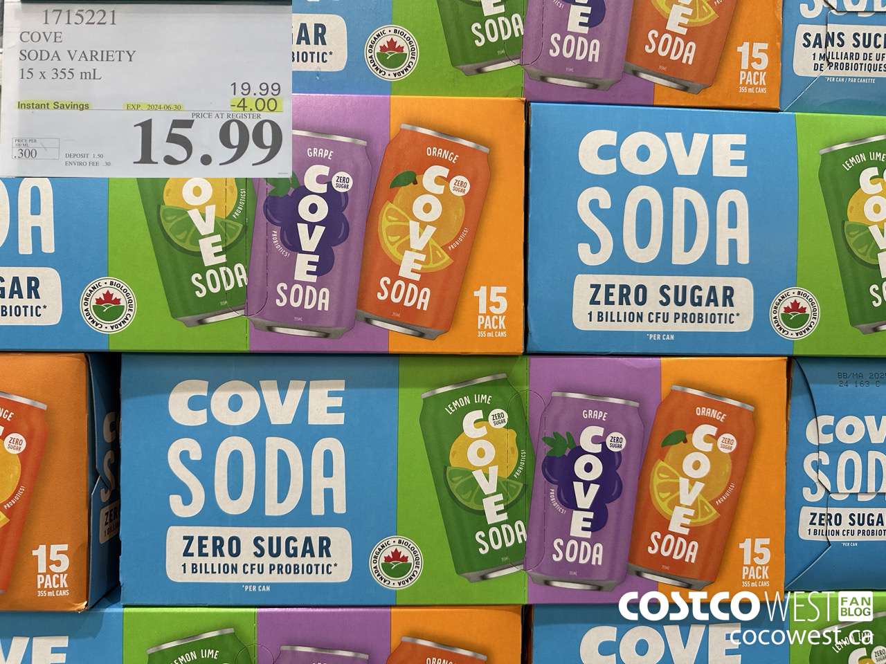 1715221 COVE SODA VARIETY 15 X 355ML ($4.00 INSTANT SAVINGS EXPIRES ON 2024-06-30) $15.99