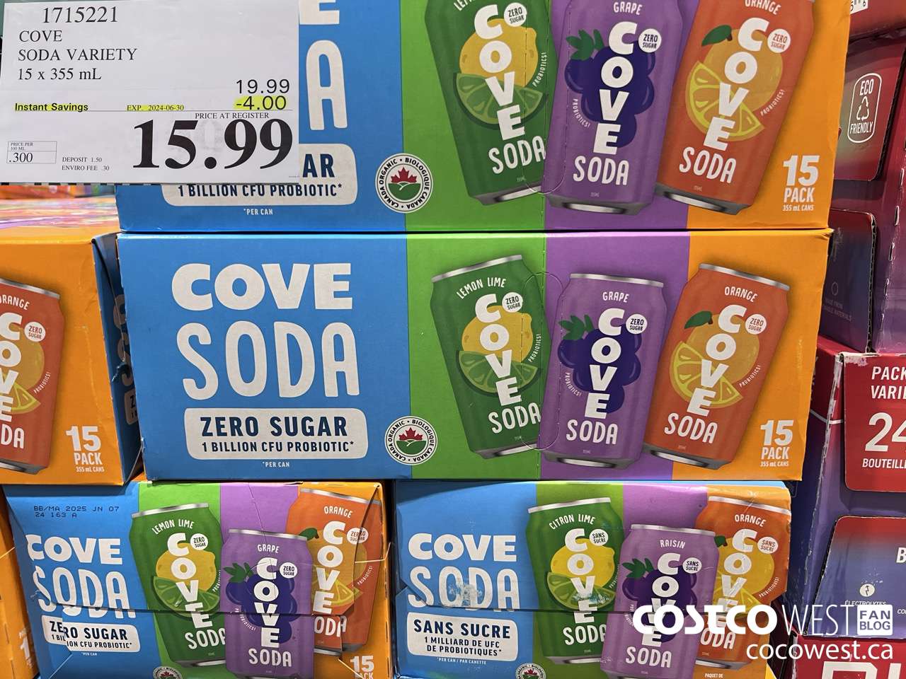 1715221 COVE SODA VARIETY 15 X 355ML ($4.00 INSTANT SAVINGS EXPIRES ON 2024-06-30) $15.99
