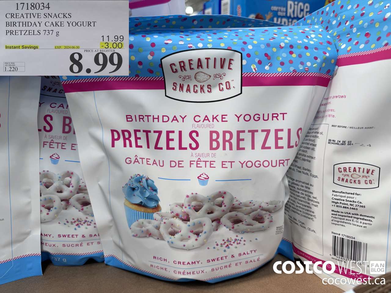1718034 CREATIVE SNACKS BIRTHDAY CAKE YOGURT PRETZELS 737G ($3.00 INSTANT SAVINGS EXPIRES ON 2024-06-30) $8.99