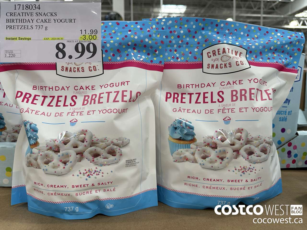 1718034 CREATIVE SNACKS BIRTHDAY CAKE YOGURT PRETZELS 737G ($3.00 INSTANT SAVINGS EXPIRES ON 2024-06-30) $8.99