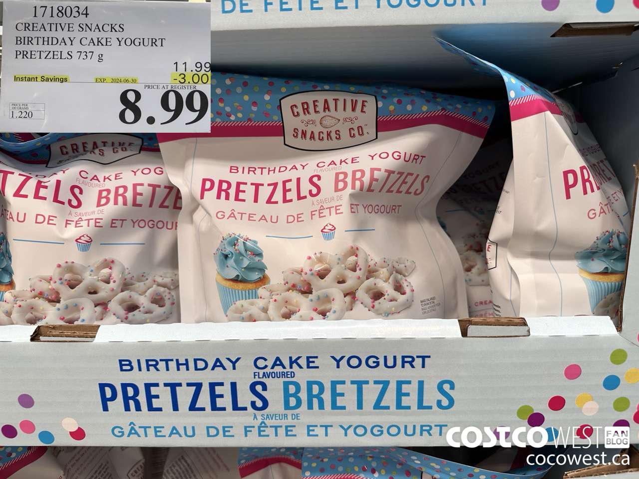 1718034 CREATIVE SNACKS BIRTHDAY CAKE YOGURT PRETZELS 737G ($3.00 INSTANT SAVINGS EXPIRES ON 2024-06-30) $8.99
