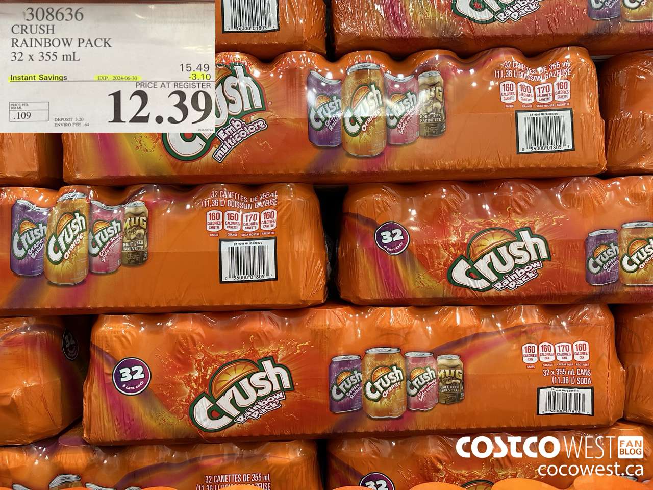 308636 CRUSH RAINBOW PACK 32 X 355 ML ($3.10 INSTANT SAVINGS EXPIRES ON 2024-06-30) $12.39