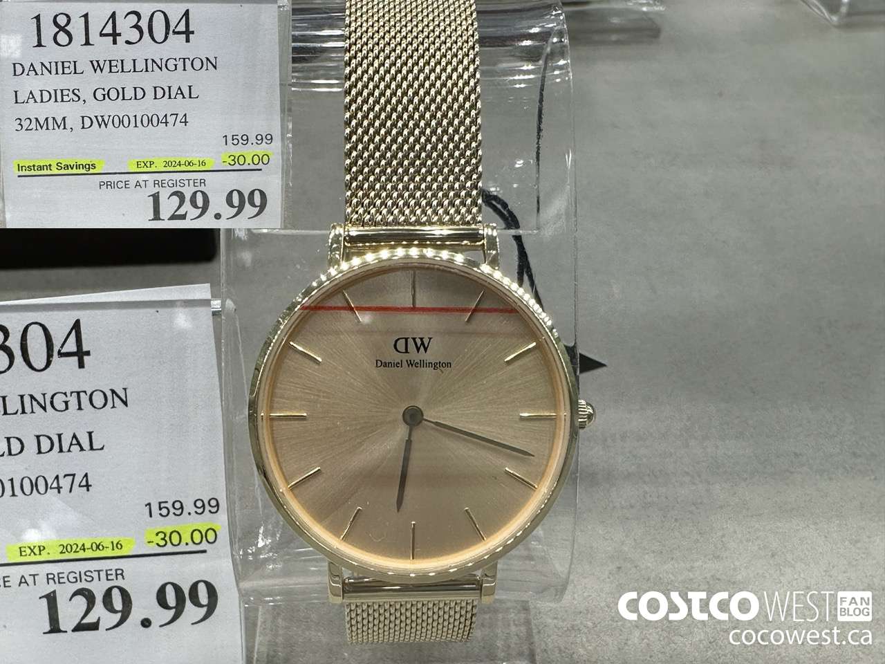 1814304 DANIEL WELLINGTON LADIES GOLD DIAL 32MM DW00100474 ($30.00 INSTANT SAVINGS EXPIRES ON 2024-06-16) $129.99