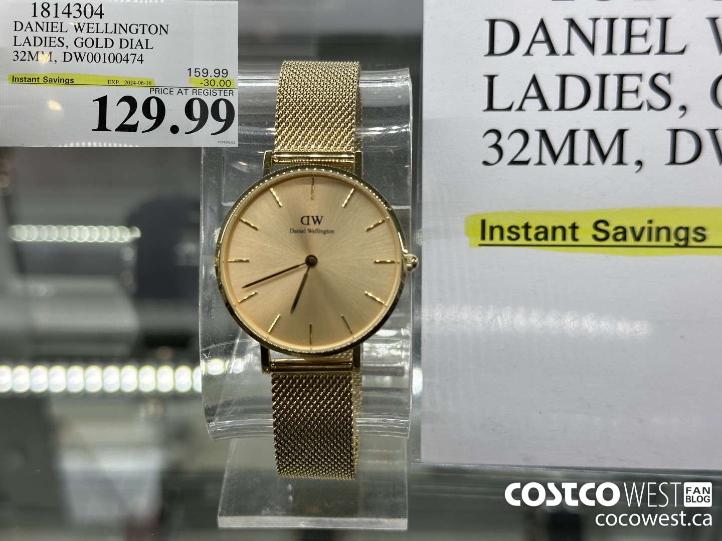 1814304 DANIEL WELLINGTON LADIES GOLD DIAL 32MM DW00100474 ($30.00 INSTANT SAVINGS EXPIRES ON 2024-06-16) $129.99