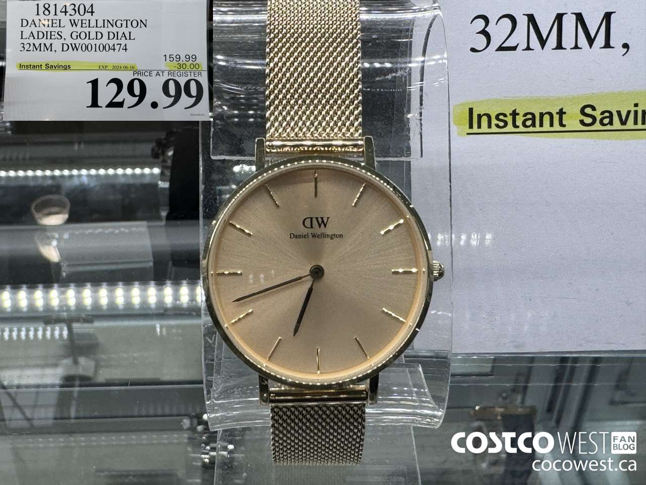 1814304 DANIEL WELLINGTON LADIES GOLD DIAL 32MM DW00100474 ($30.00 INSTANT SAVINGS EXPIRES ON 2024-06-16) $129.99