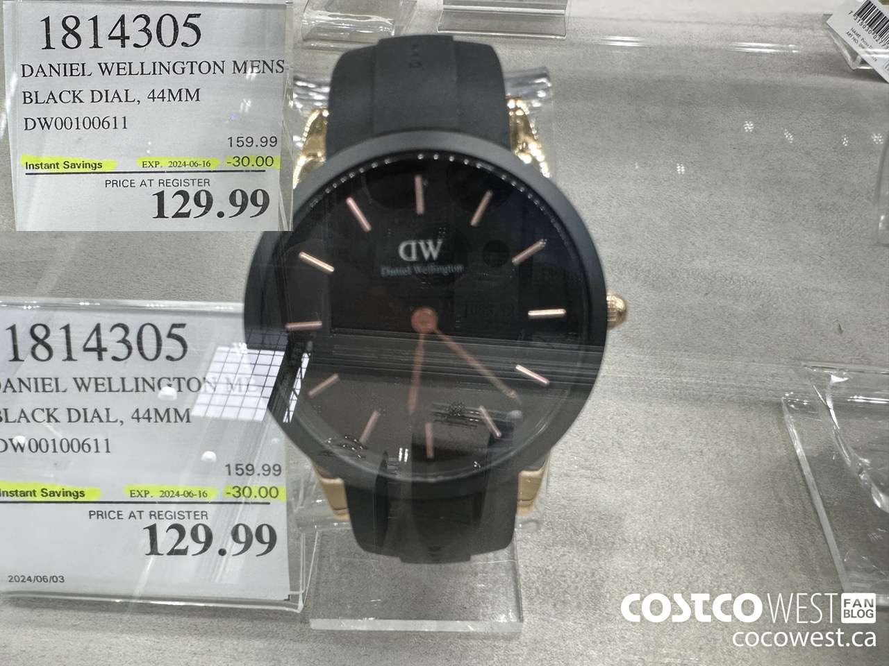 1814305 DANIEL WELLINGTON MENS BLACK DIAL, 44MM DW00100611 ($30.00 INSTANT SAVINGS EXPIRES ON 2024-06-16) $129.99