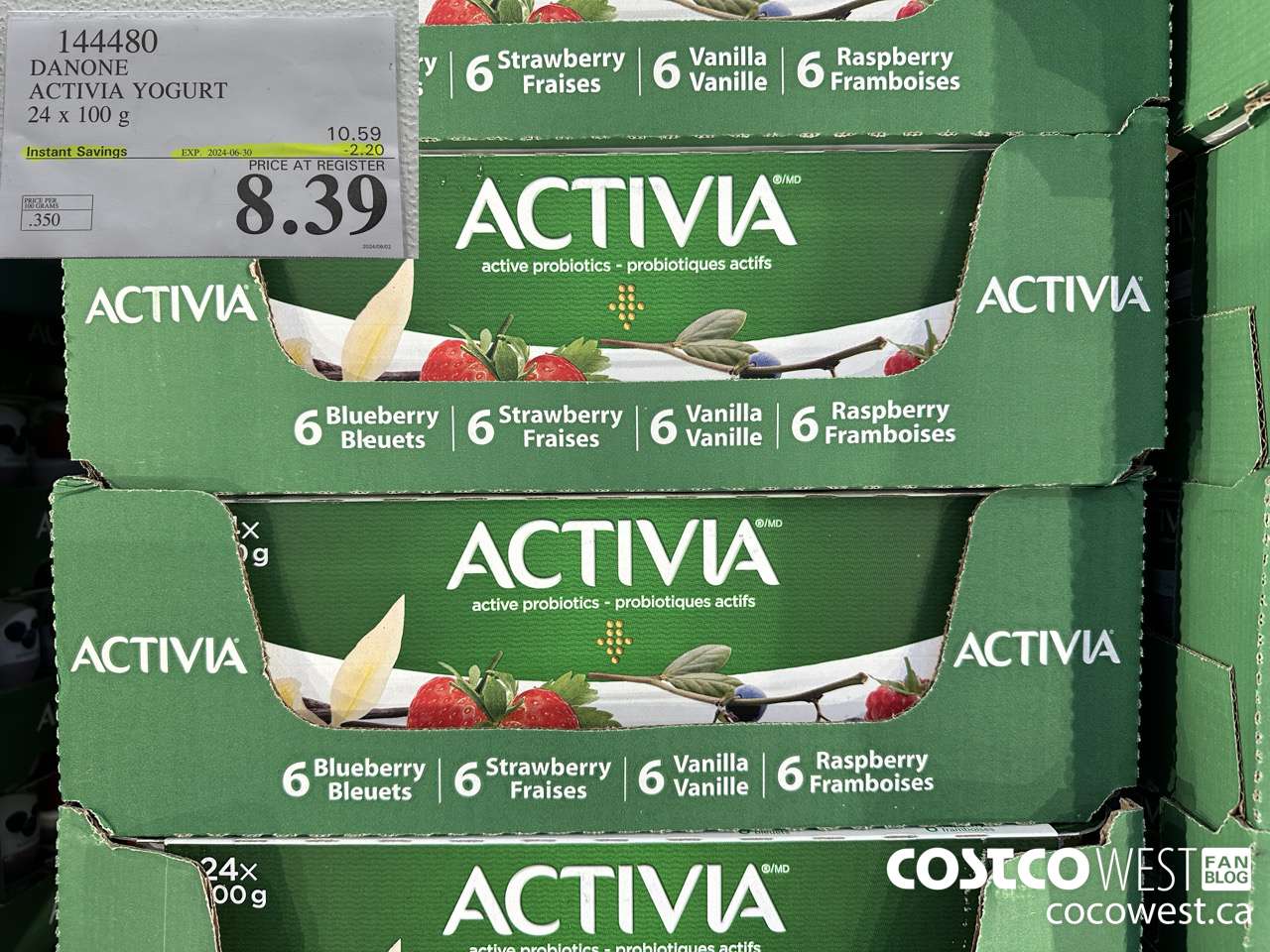 144480 DANONE ACTIVIA YOGURT 24 x 100 g ($2.20 INSTANT SAVINGS EXPIRES ON 2024-06-30) $8.39